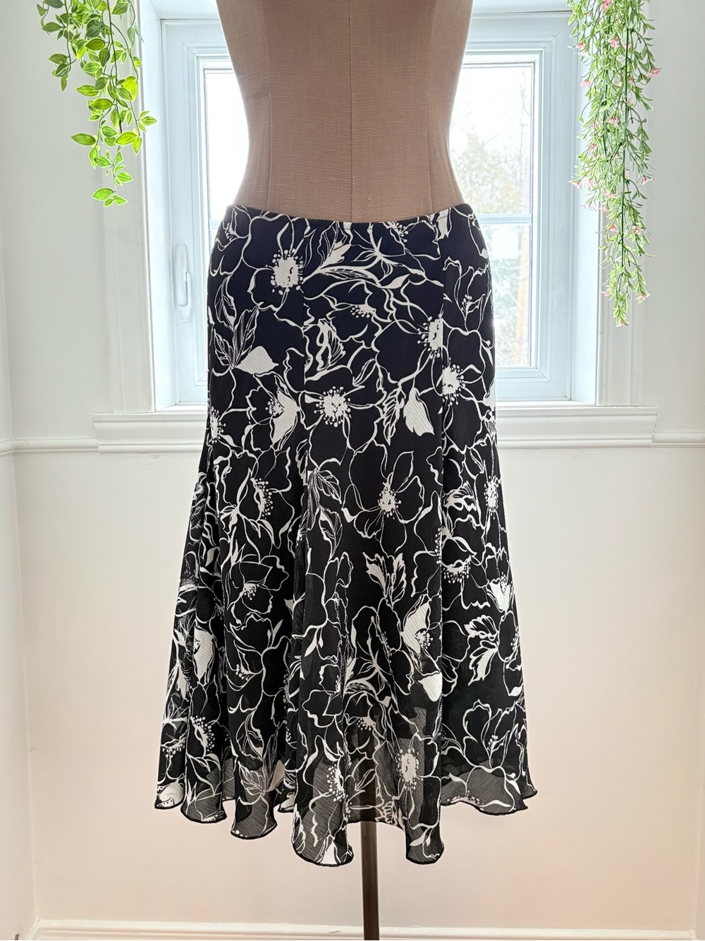 Black & White Floral A-Line Skirt